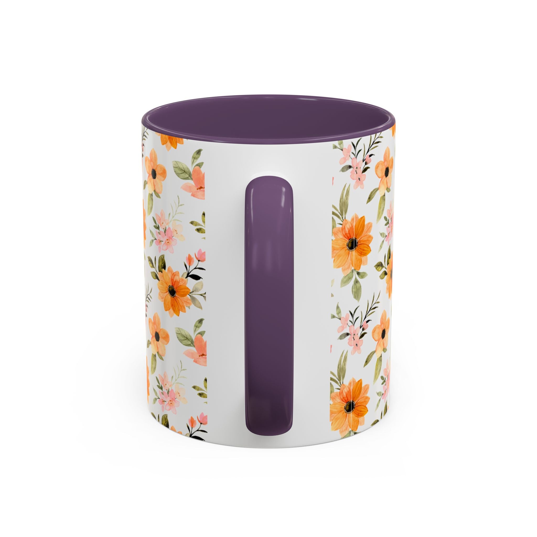 Floral Orange Watercolor Accent Mug — Bright Spring Coffee Cup (11/15 oz)