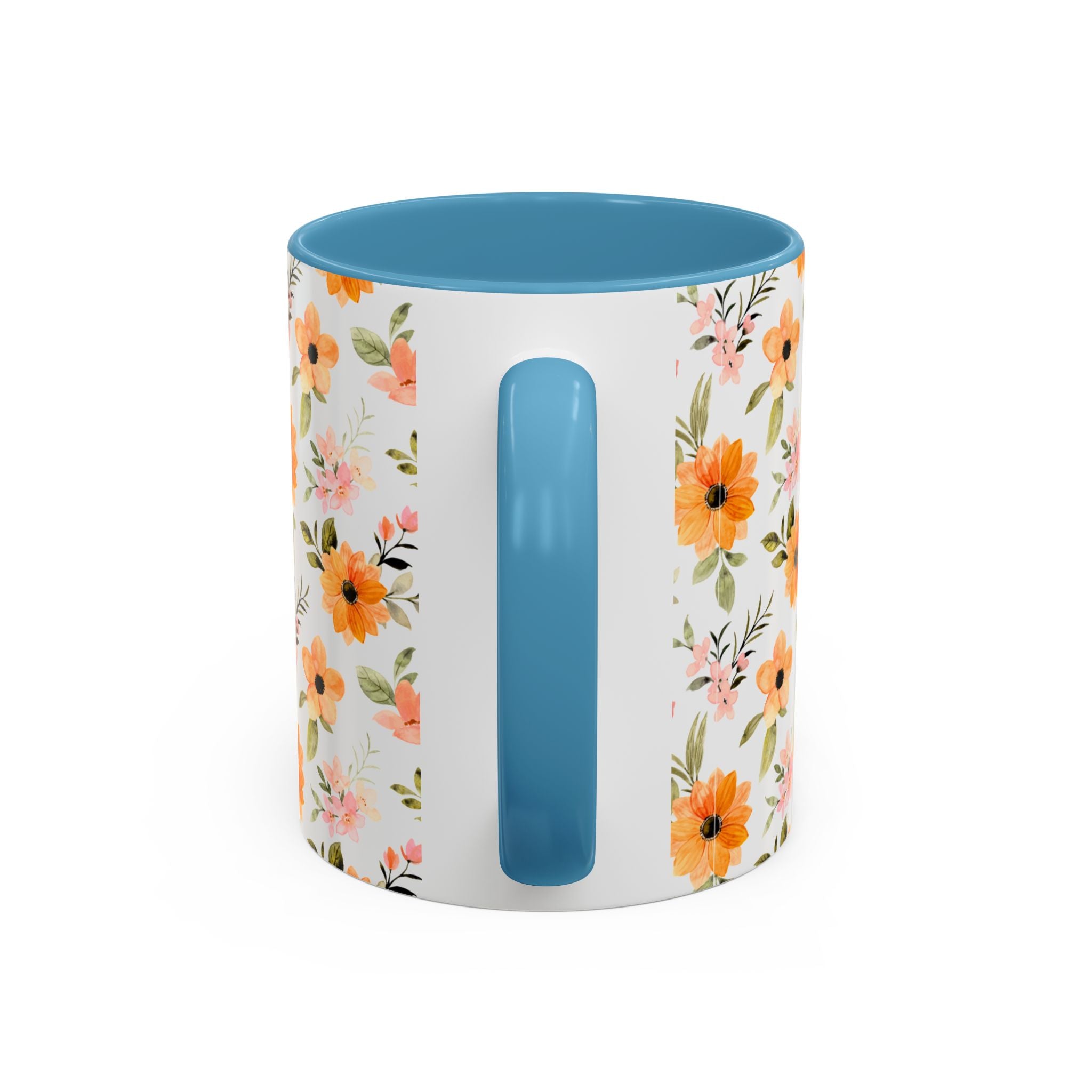 Floral Orange Watercolor Accent Mug — Bright Spring Coffee Cup (11/15 oz)