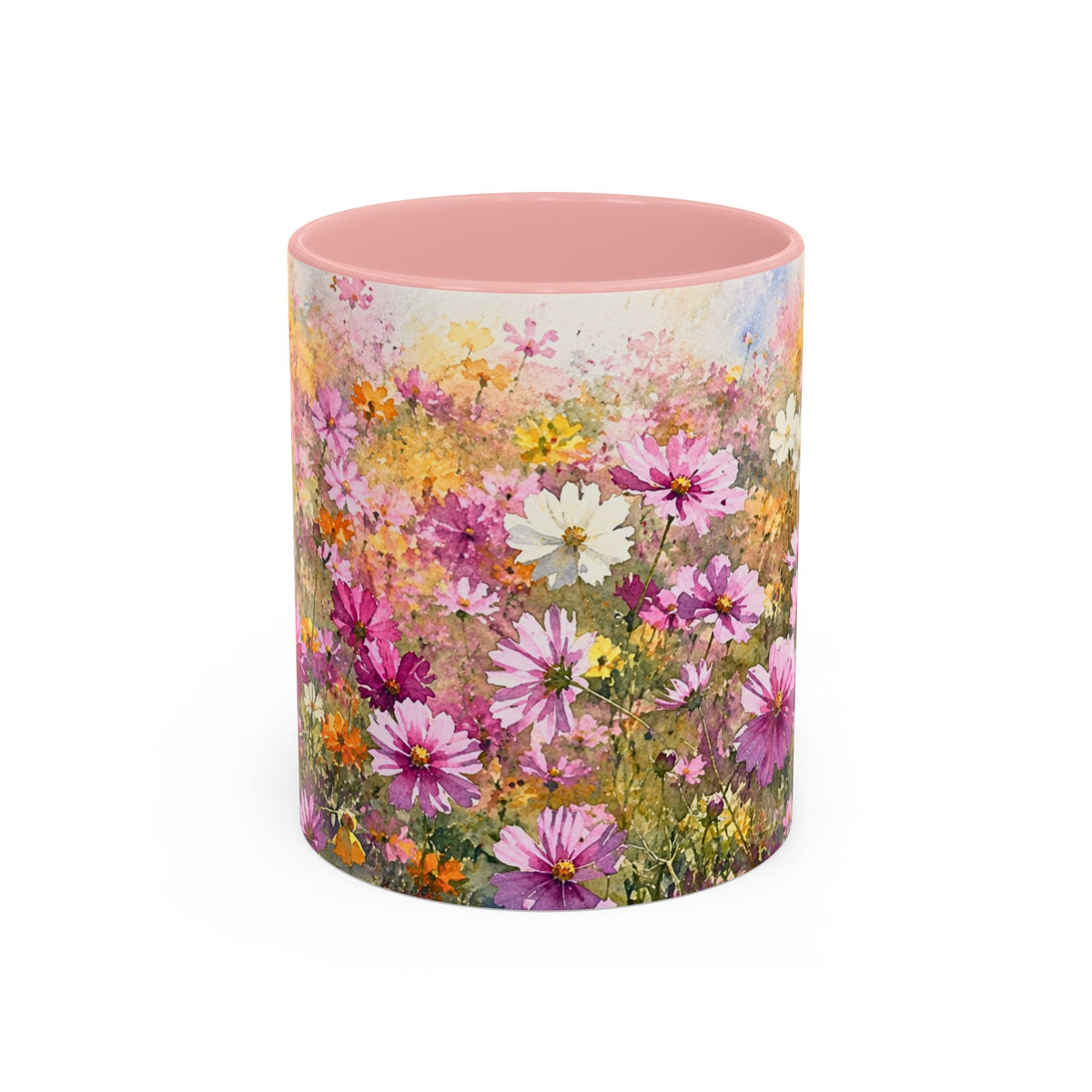 Floral Meadow Accent Coffee Mug — Pink Wildflower Ceramic Mug