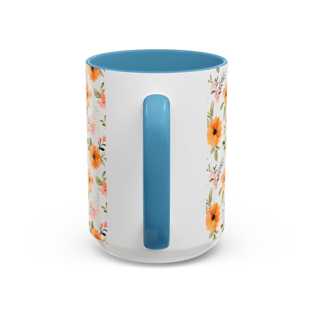 Floral Orange Watercolor Accent Mug — Bright Spring Coffee Cup (11/15 oz)