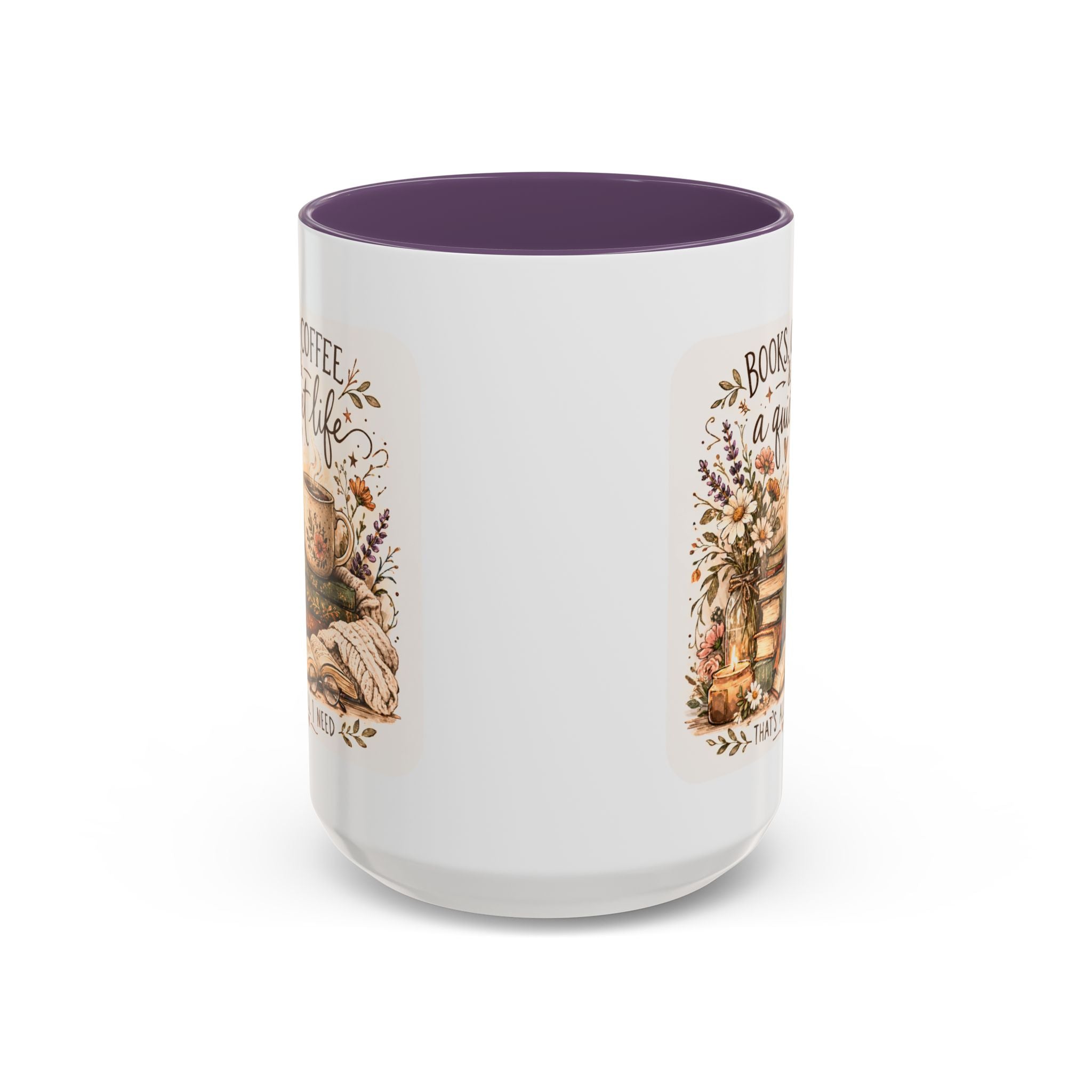 Books, Coffee & A Quiet Life Accent Coffee Mug — Cozy Literary Tea Cup (11/15oz)