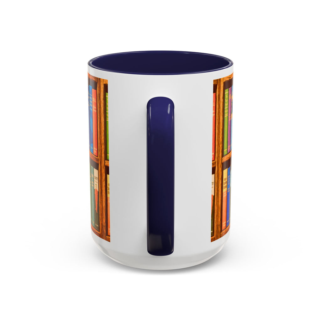 Booklover Accent Coffee Mug – Colorful Bookshelf Design (15 oz)