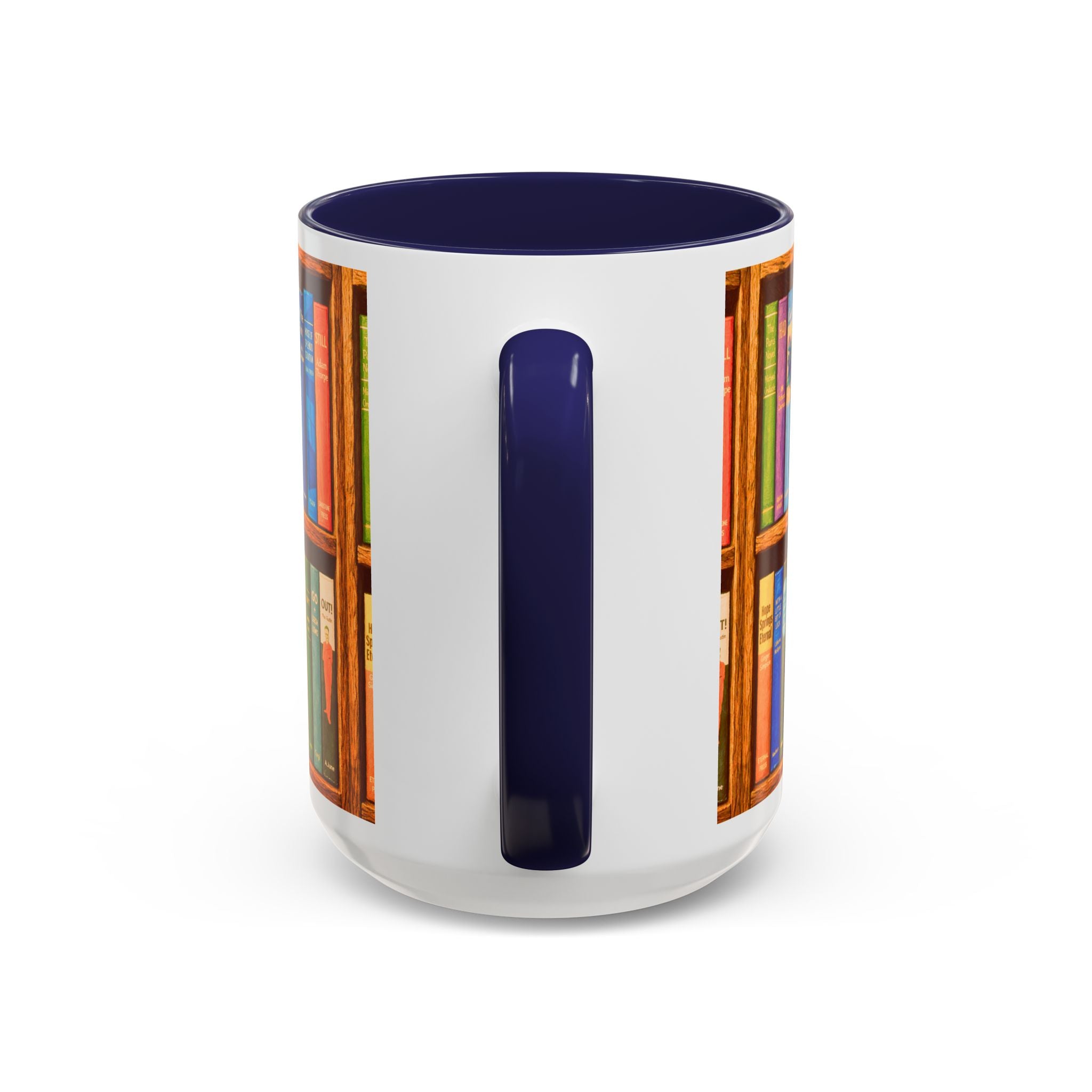 Booklover Accent Coffee Mug – Colorful Bookshelf Design (15 oz)