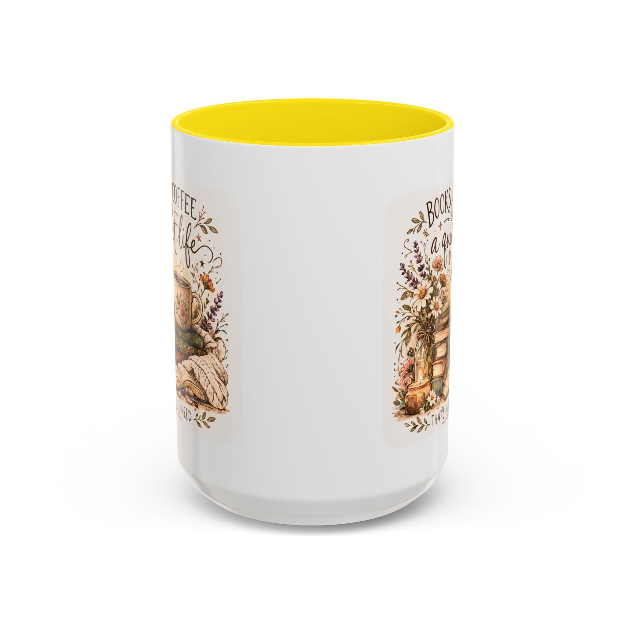 Books, Coffee & A Quiet Life Accent Coffee Mug — Cozy Literary Tea Cup (11/15oz)