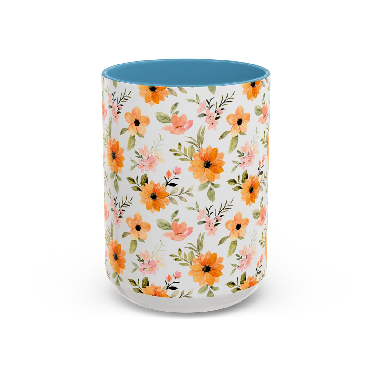 Floral Orange Watercolor Accent Mug — Bright Spring Coffee Cup (11/15 oz)