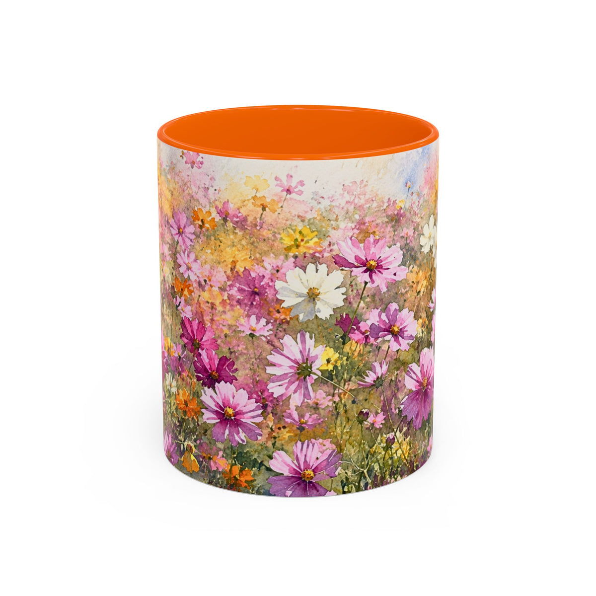 Floral Meadow Accent Coffee Mug — Pink Wildflower Ceramic Mug
