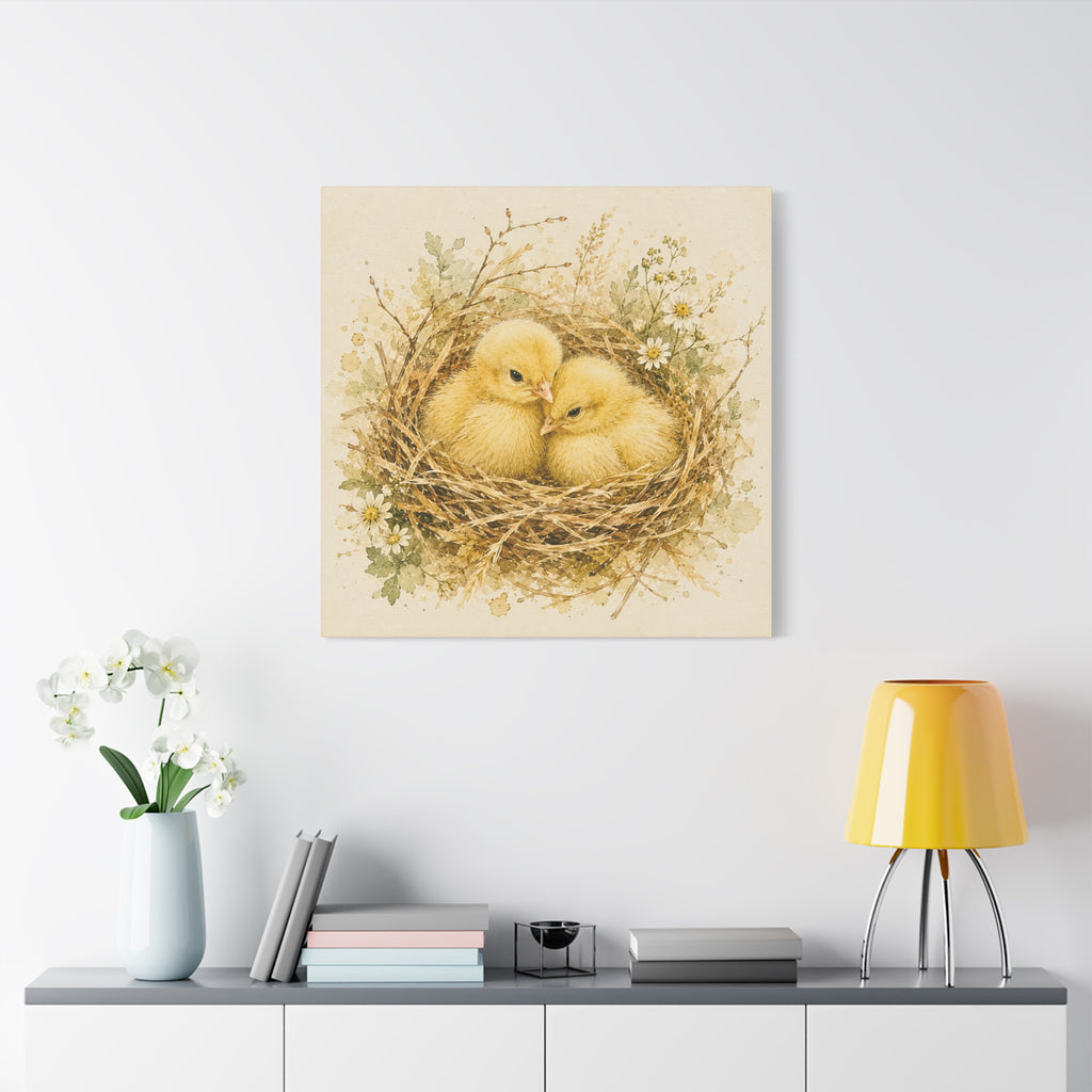 Chick Nest Canvas — Vintage Baby Chicks Wall Art