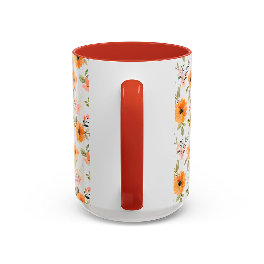 Floral Orange Watercolor Accent Mug — Bright Spring Coffee Cup (11/15 oz)