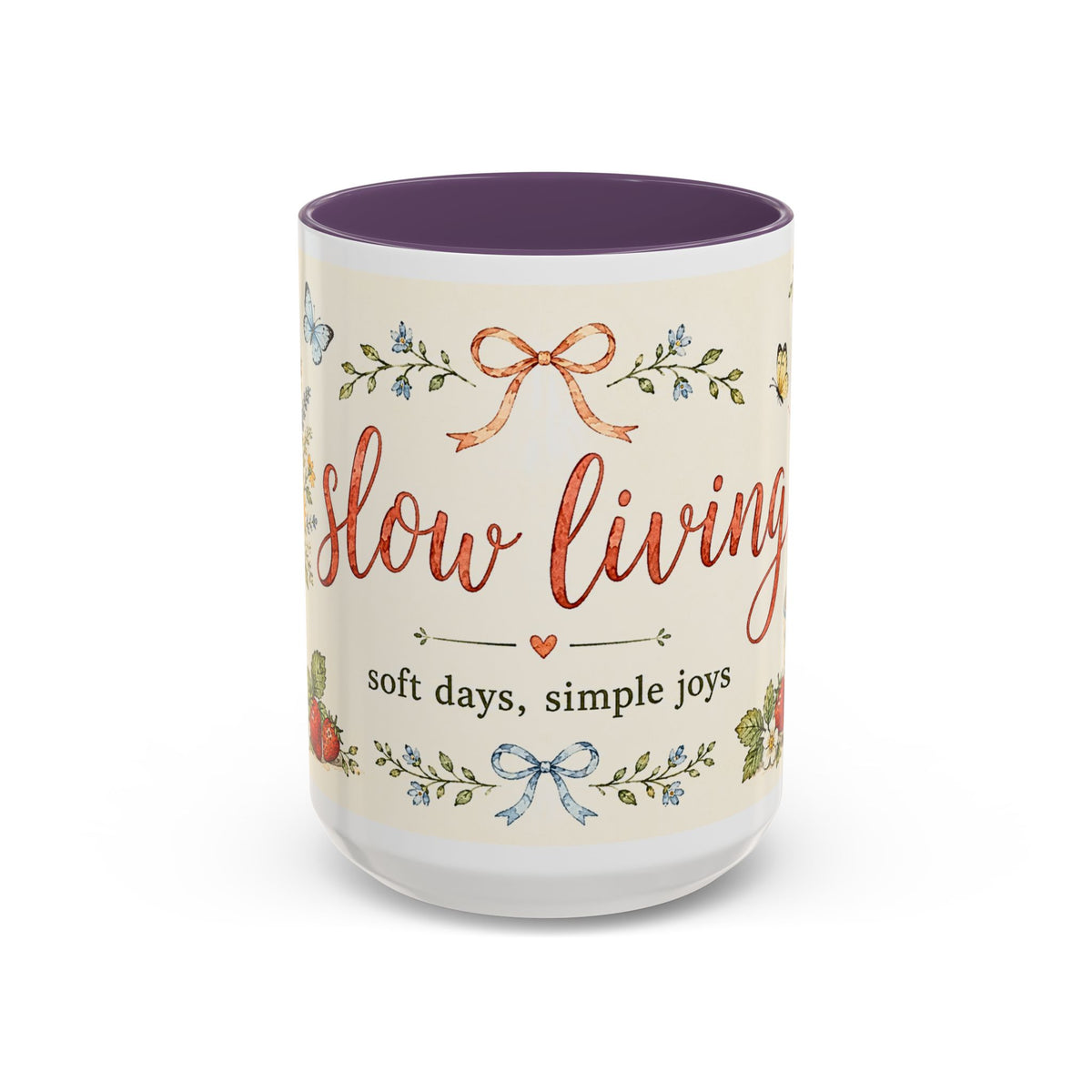 Slow Living Coffee Mug — "soft days, simple joys" Floral Accent Mug