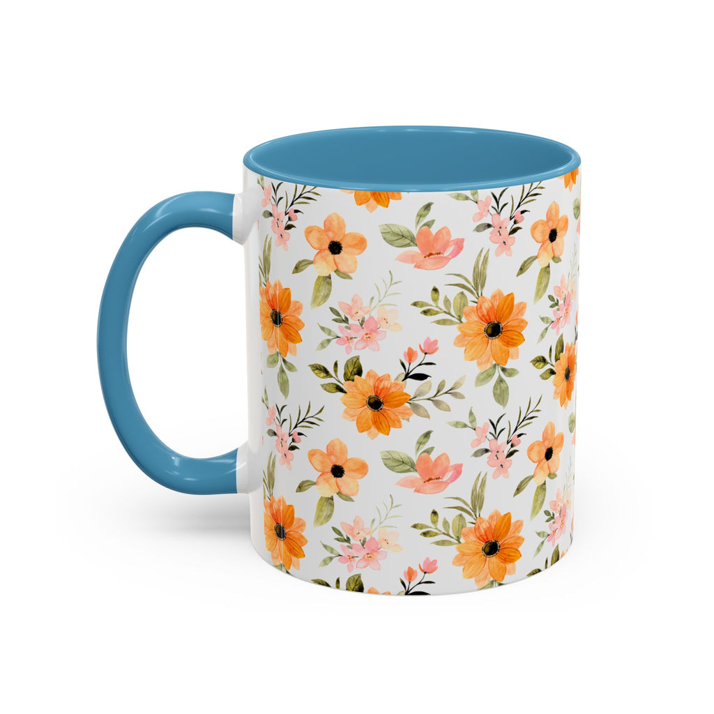 Floral Orange Watercolor Accent Mug — Bright Spring Coffee Cup (11/15 oz)