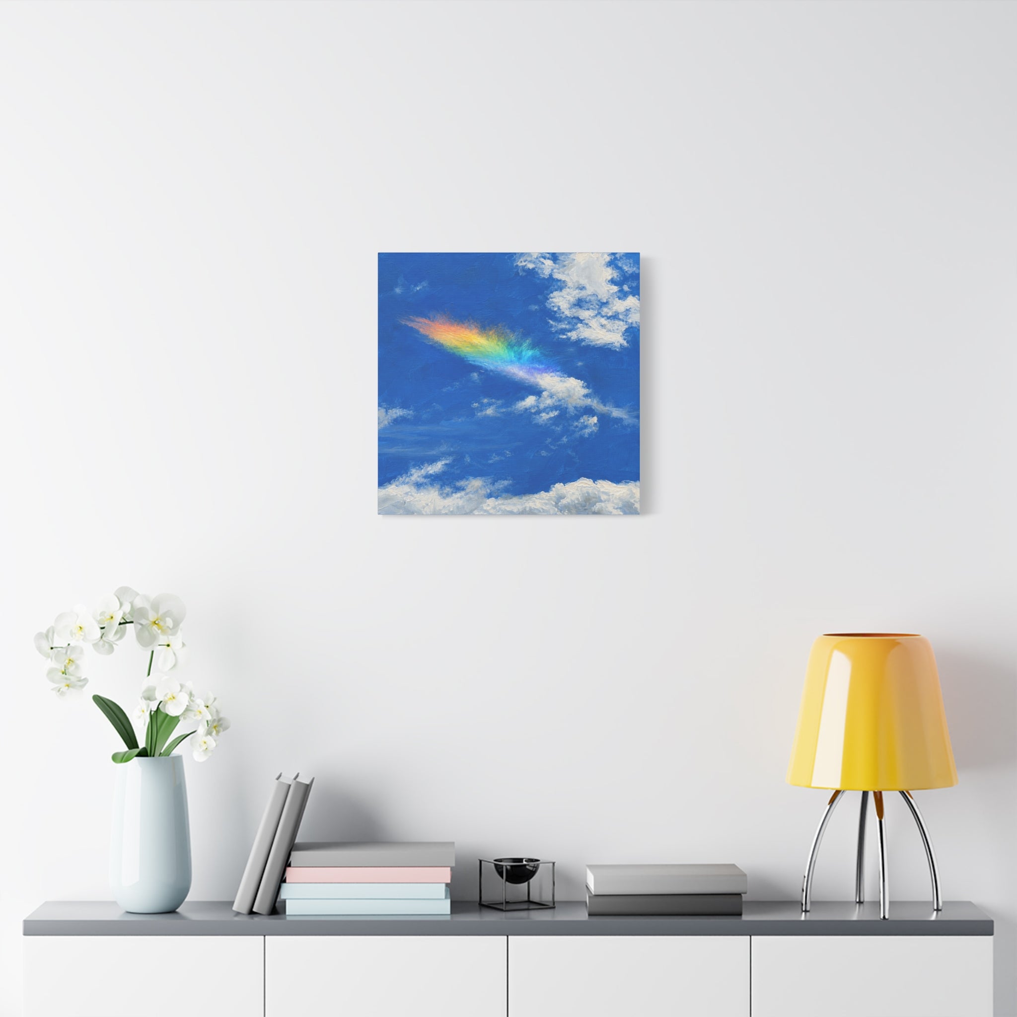 Rainbow Feather Cloud Matte Canvas Wall Art — Stretched Sky Landscape Print