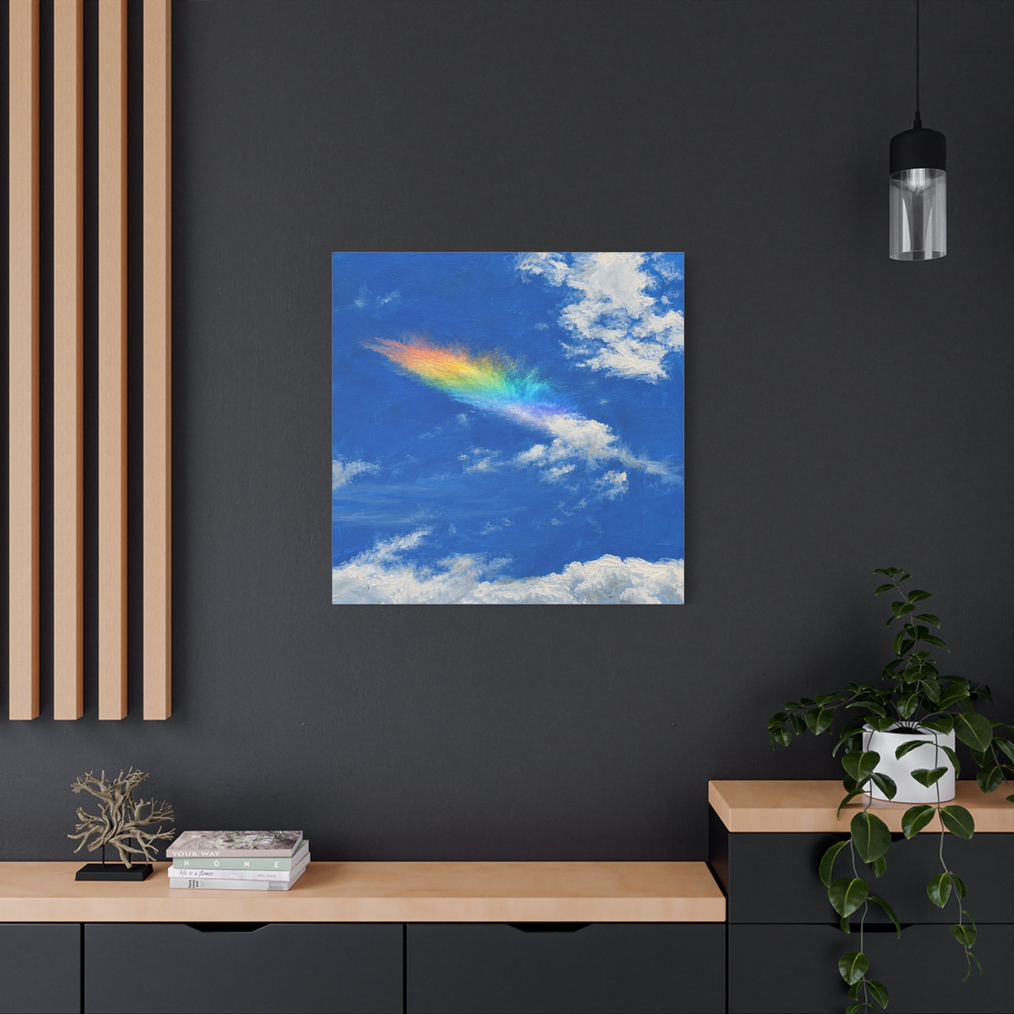 Rainbow Feather Cloud Matte Canvas Wall Art — Stretched Sky Landscape Print