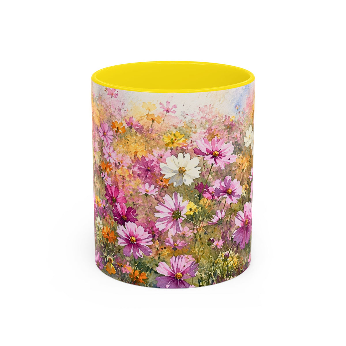 Floral Meadow Accent Coffee Mug — Pink Wildflower Ceramic Mug