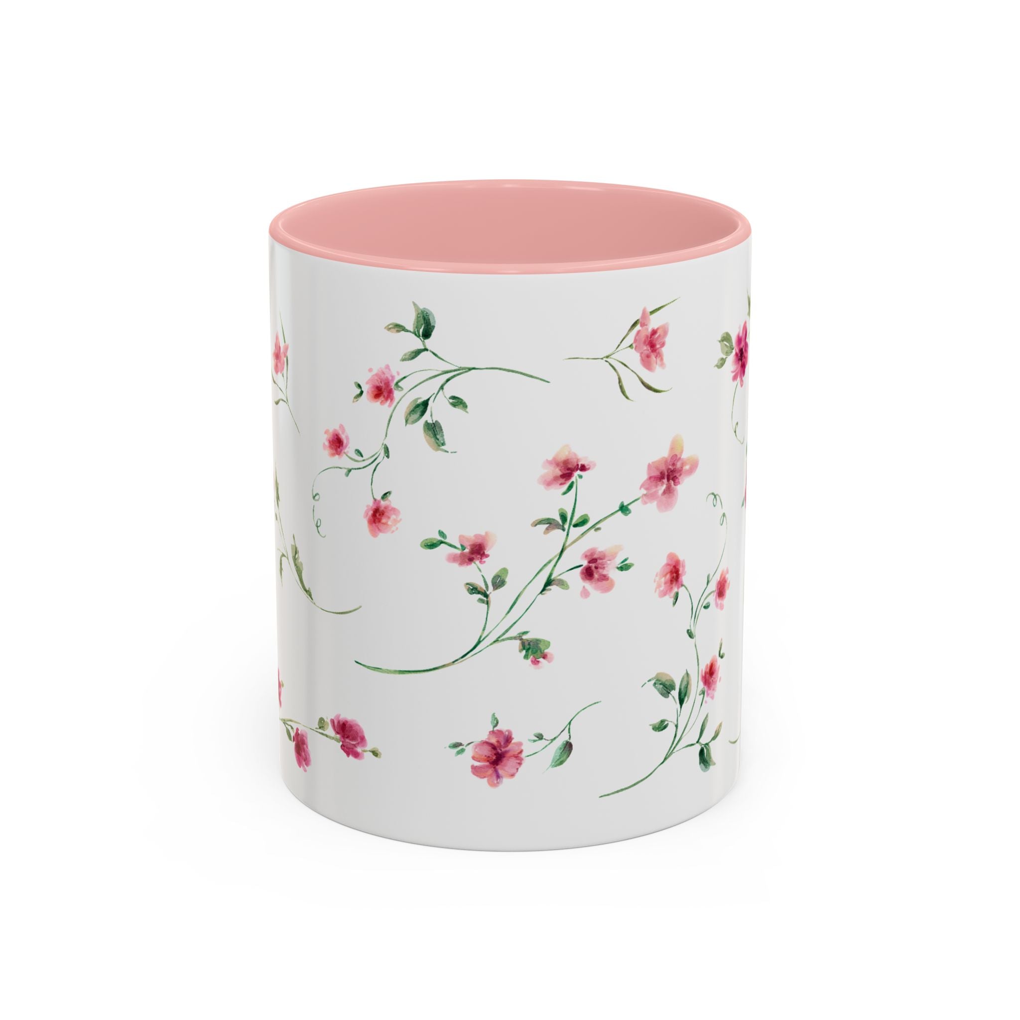 Floral Accent Coffee Mug – Pink Watercolor Blossoms (11/15oz)