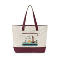 Lighthouse Sunset Canvas Tote Bag — Zippered Beach Tote with Sailboat Design