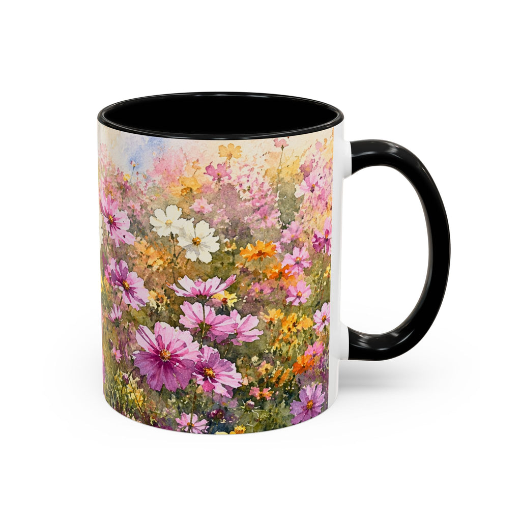 Floral Meadow Accent Coffee Mug — Pink Wildflower Ceramic Mug