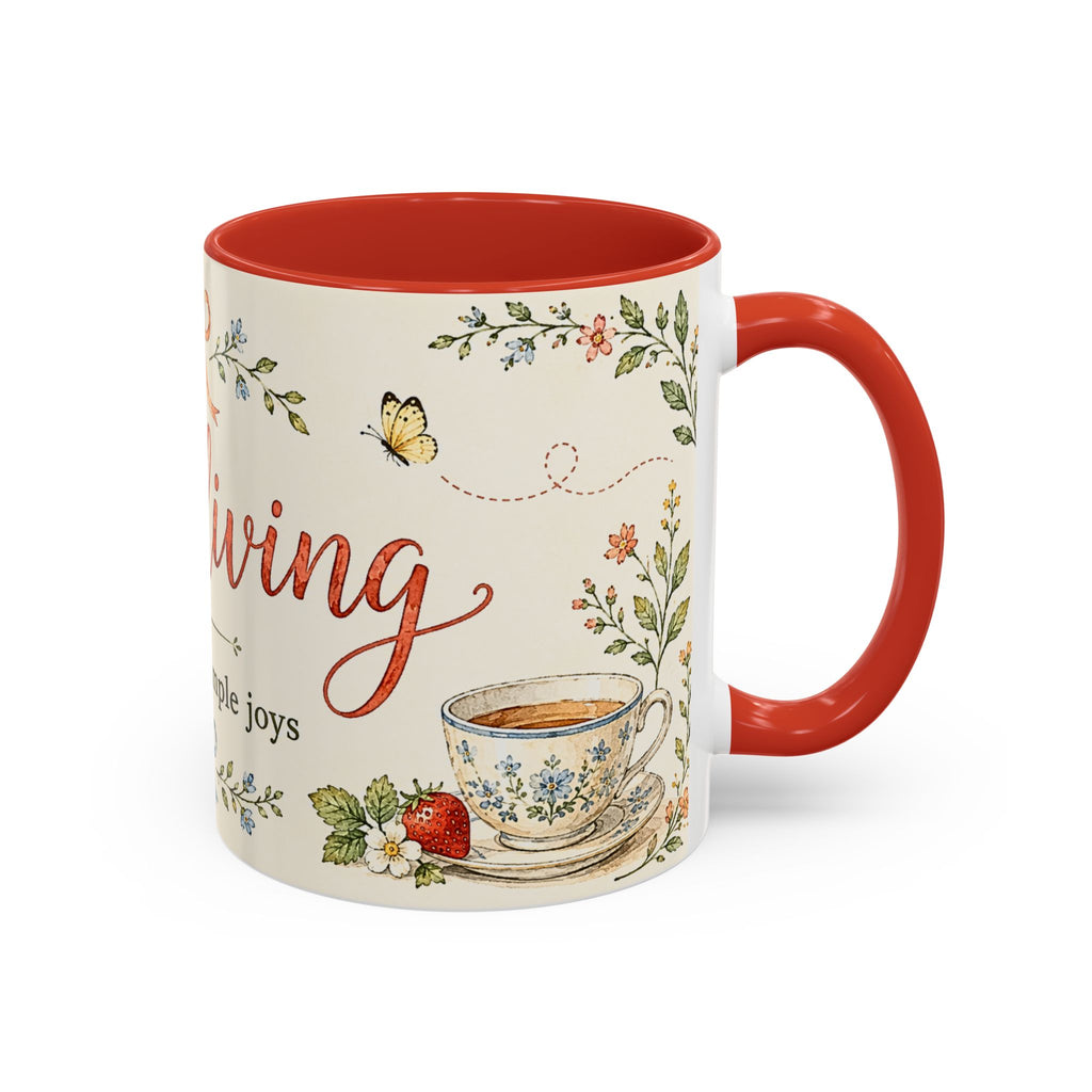 Slow Living Coffee Mug — "soft days, simple joys" Floral Accent Mug