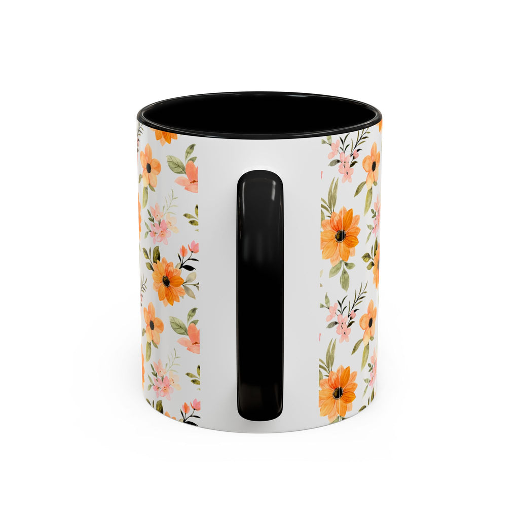 Floral Orange Watercolor Accent Mug — Bright Spring Coffee Cup (11/15 oz)