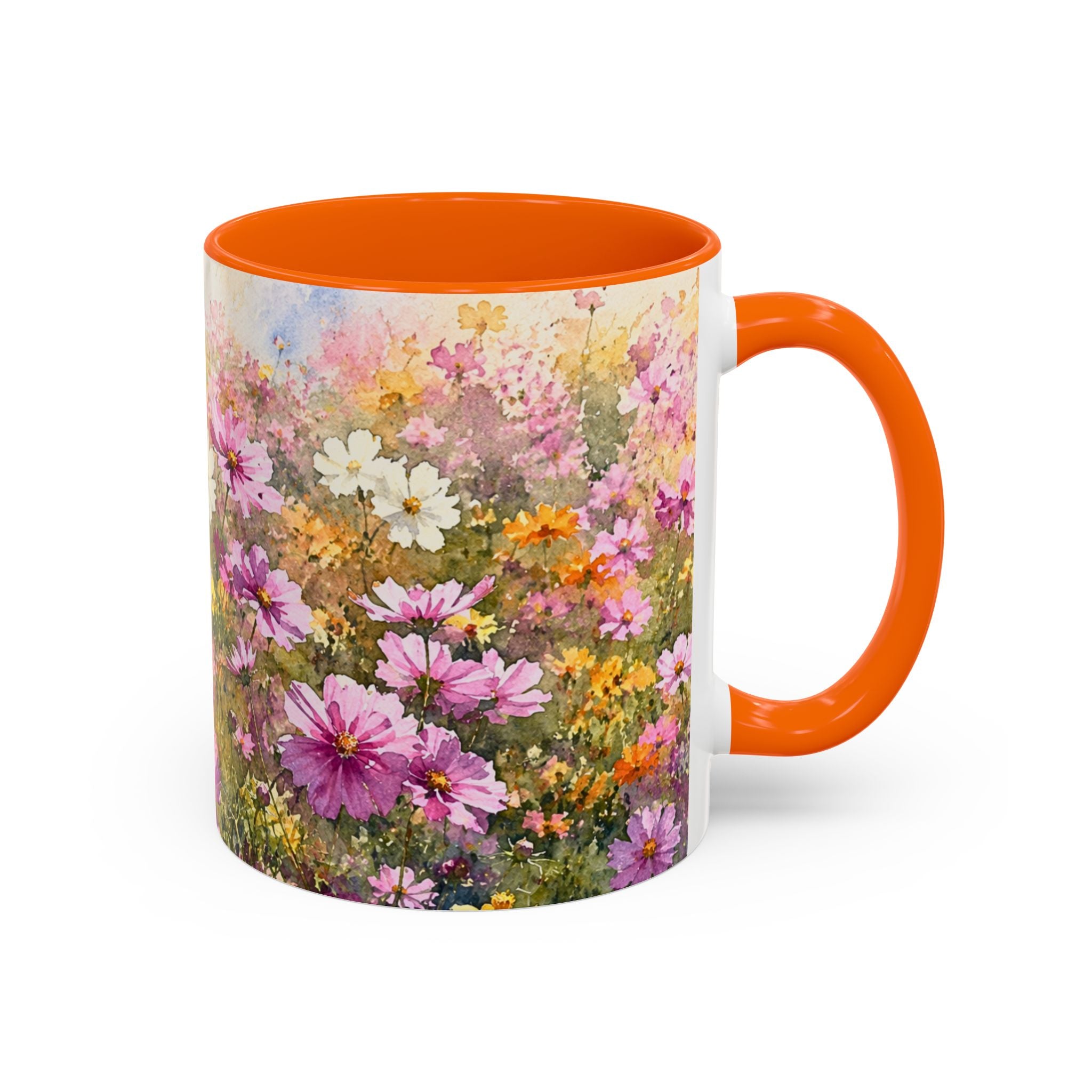Floral Meadow Accent Coffee Mug — Pink Wildflower Ceramic Mug