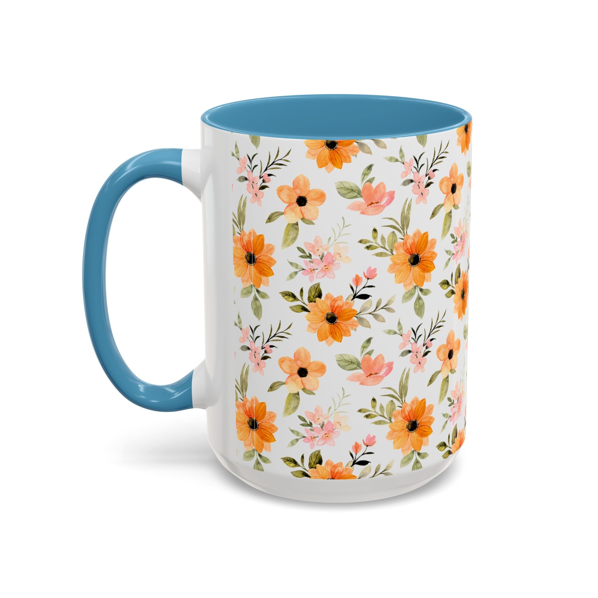 Floral Orange Watercolor Accent Mug — Bright Spring Coffee Cup (11/15 oz)