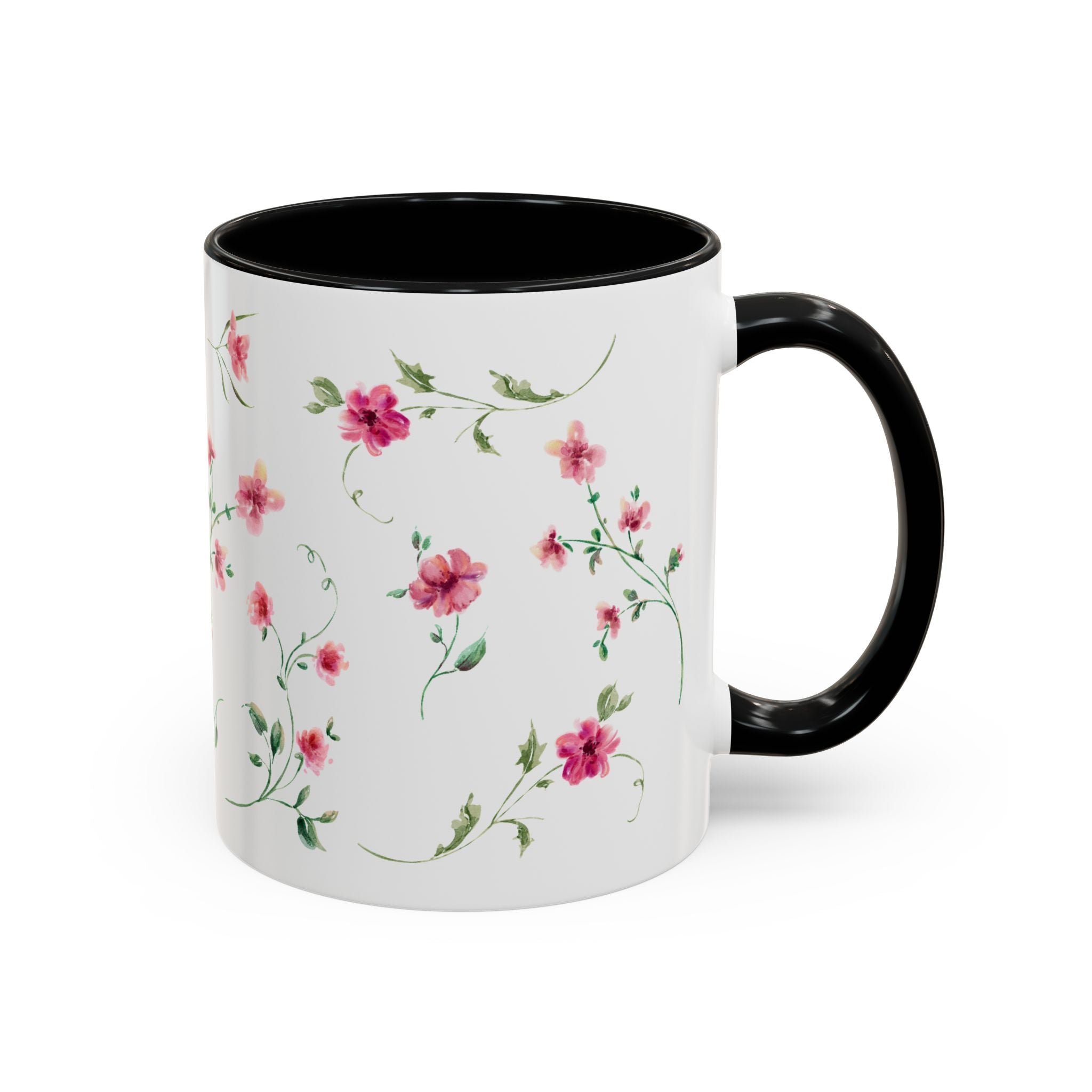 Floral Accent Coffee Mug – Pink Watercolor Blossoms (11/15oz)