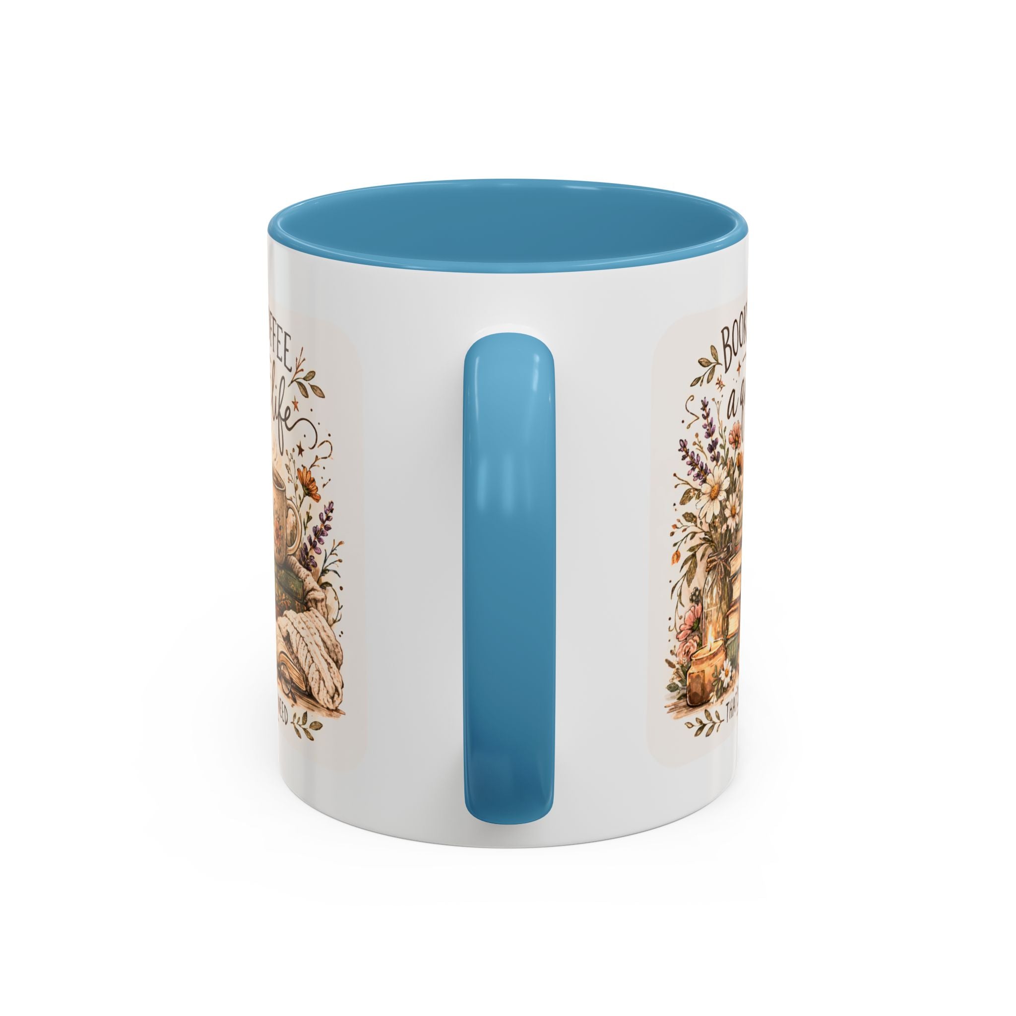 Books, Coffee & A Quiet Life Accent Coffee Mug — Cozy Literary Tea Cup (11/15oz)