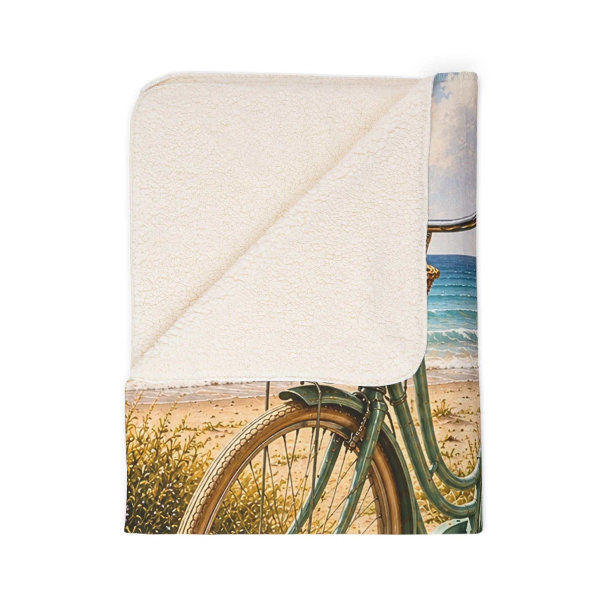 Sherpa Blanket — Coastal Bicycle Beach Scene Fleece Throw