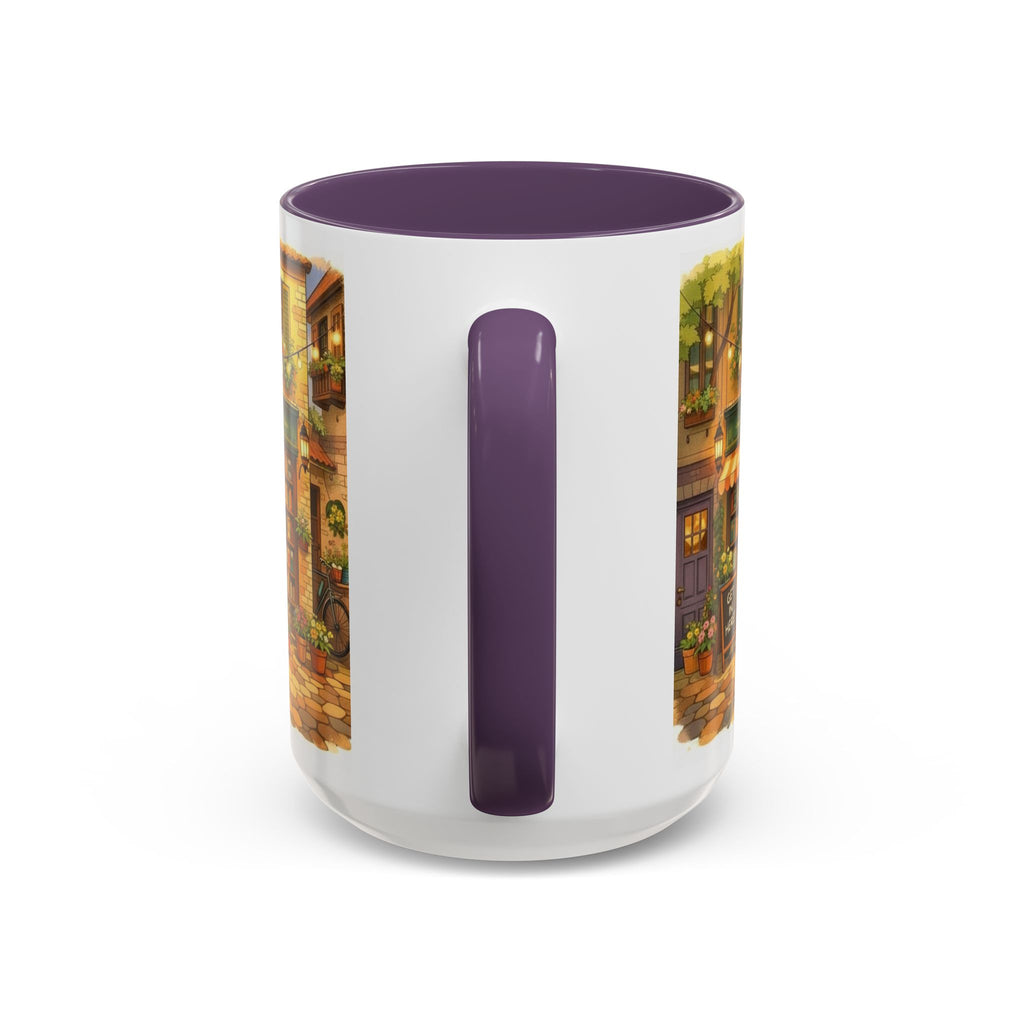 Bookshop Coffee Mug — Cozy Village Bookstore Illustration Accent Mug for Book and Dog Lovers (15oz)