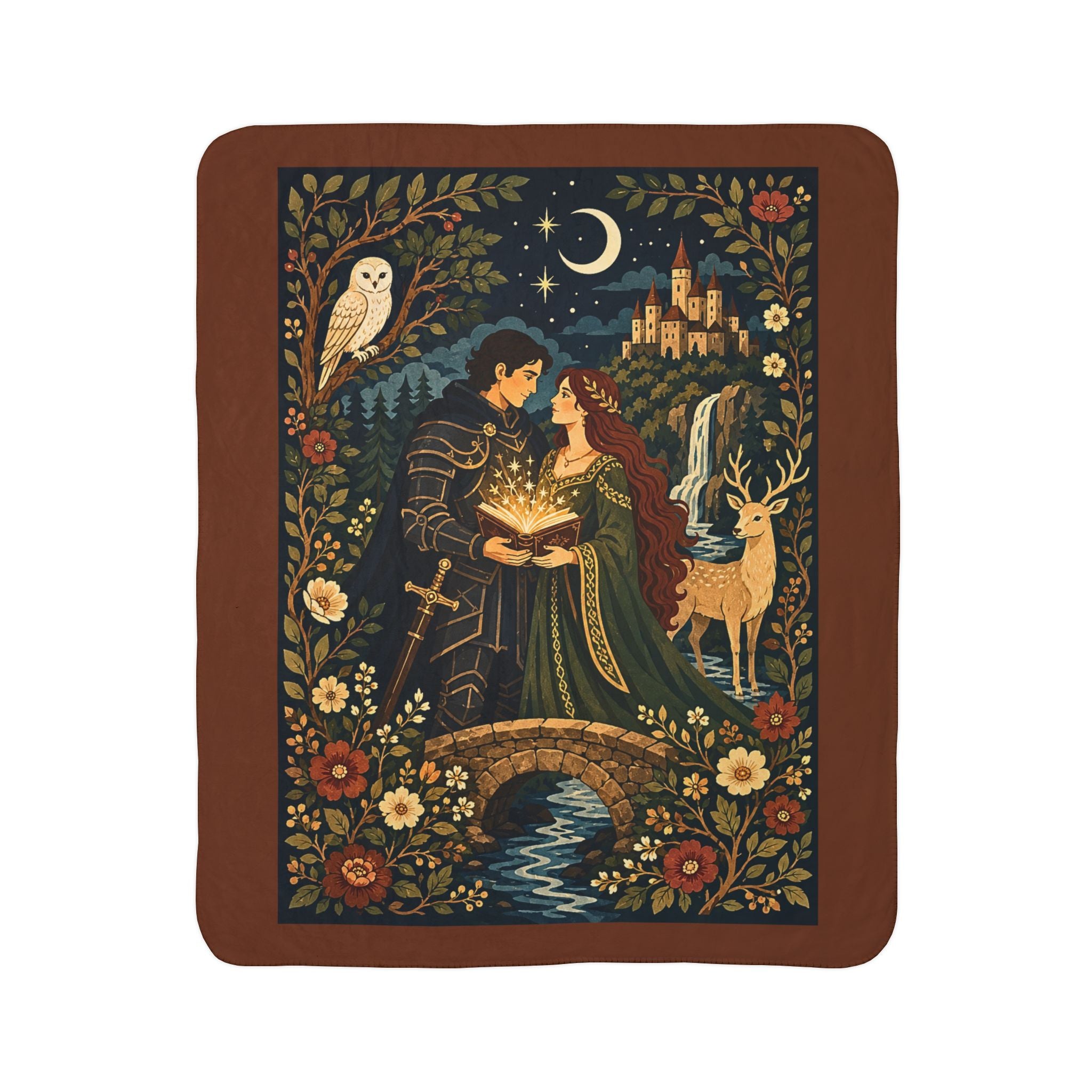Romantic Medieval Couple Sherpa Blanket — Enchanted Forest Fleece Throw