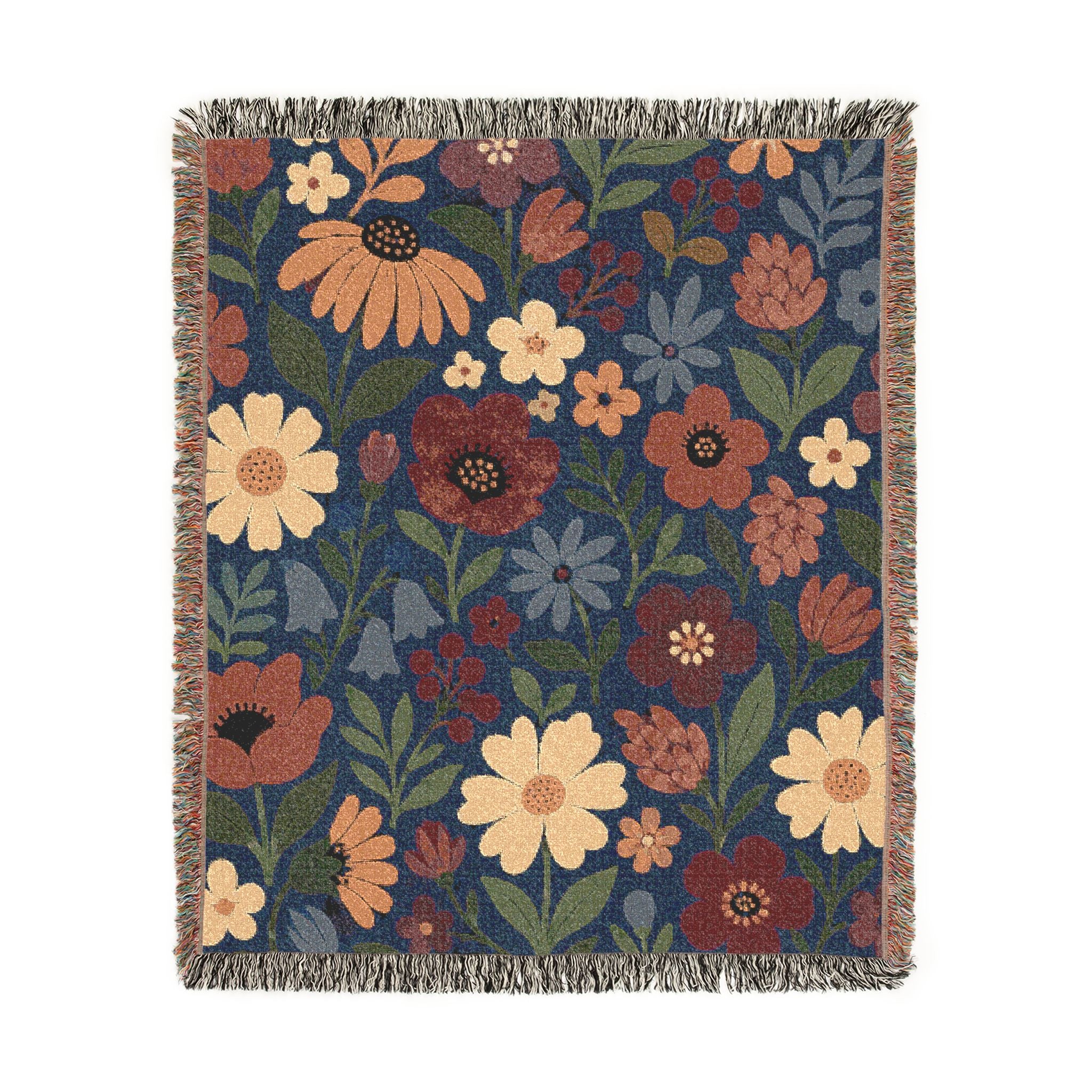 Floral Woven Blanket – Boho Vintage Garden Throw for Couch, Bed & Gift
