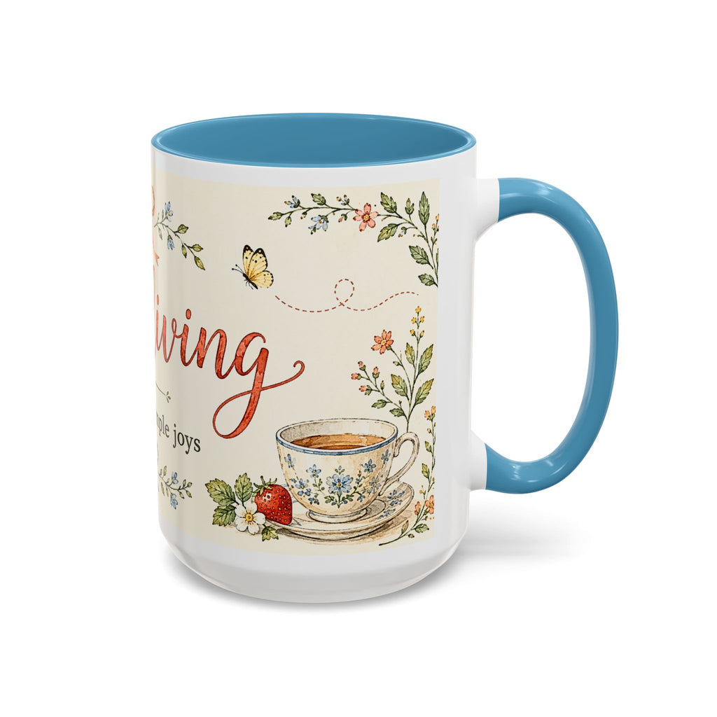 Slow Living Coffee Mug — "soft days, simple joys" Floral Accent Mug