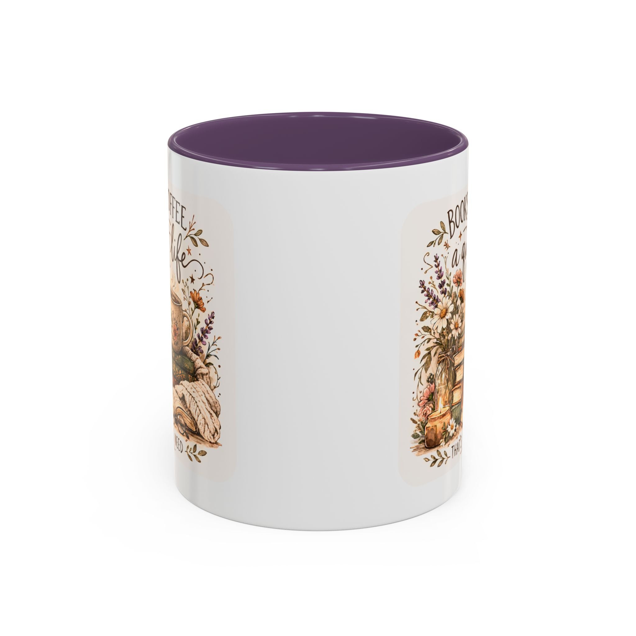 Books, Coffee & A Quiet Life Accent Coffee Mug — Cozy Literary Tea Cup (11/15oz)