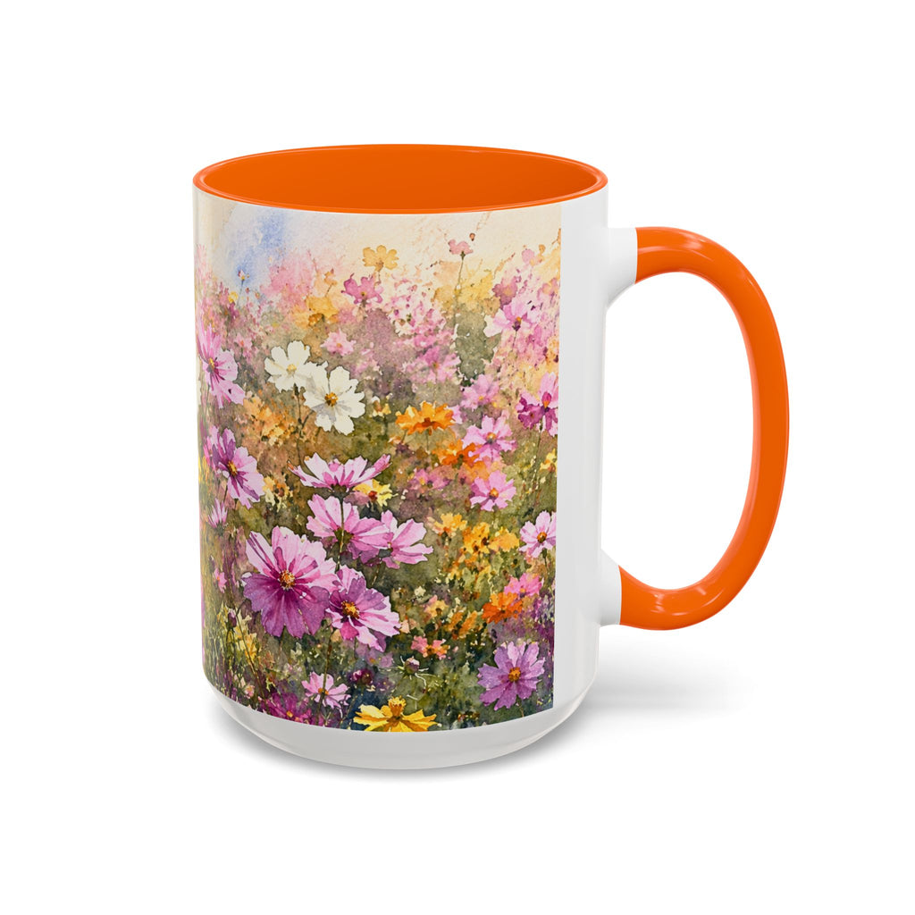 Floral Meadow Accent Coffee Mug — Pink Wildflower Ceramic Mug
