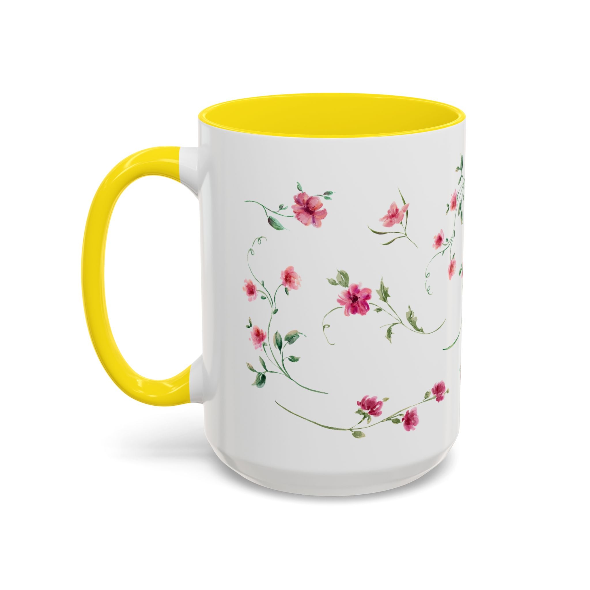 Floral Accent Coffee Mug – Pink Watercolor Blossoms (11/15oz)