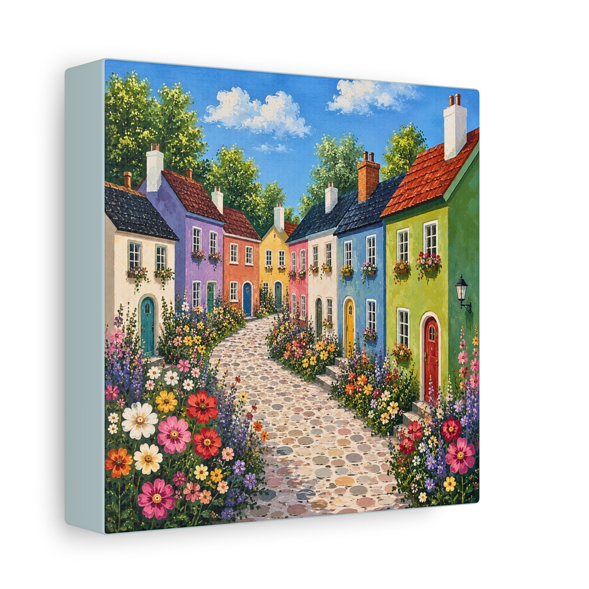 Colorful Cottage Street Matte Canvas Wall Art – Stretched 1.25"
