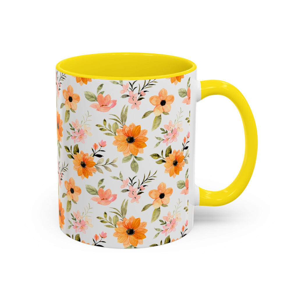 Floral Orange Watercolor Accent Mug — Bright Spring Coffee Cup (11/15 oz)