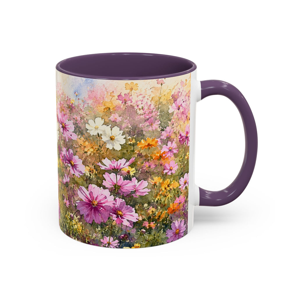 Floral Meadow Accent Coffee Mug — Pink Wildflower Ceramic Mug