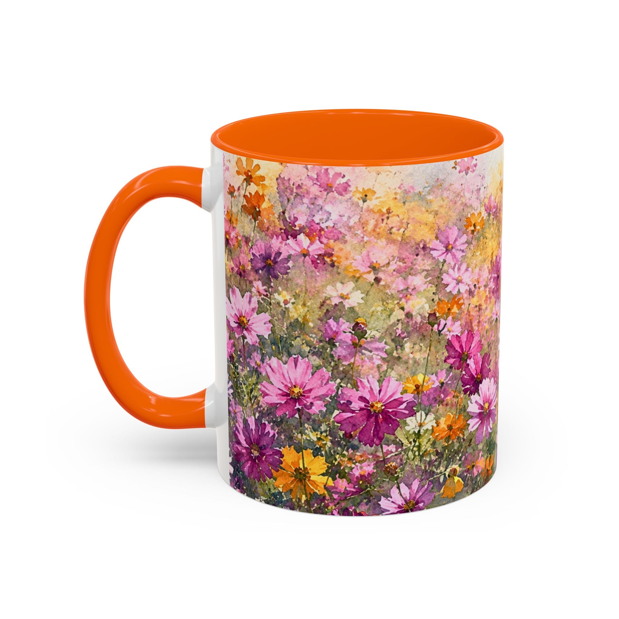 Floral Meadow Accent Coffee Mug — Pink Wildflower Ceramic Mug