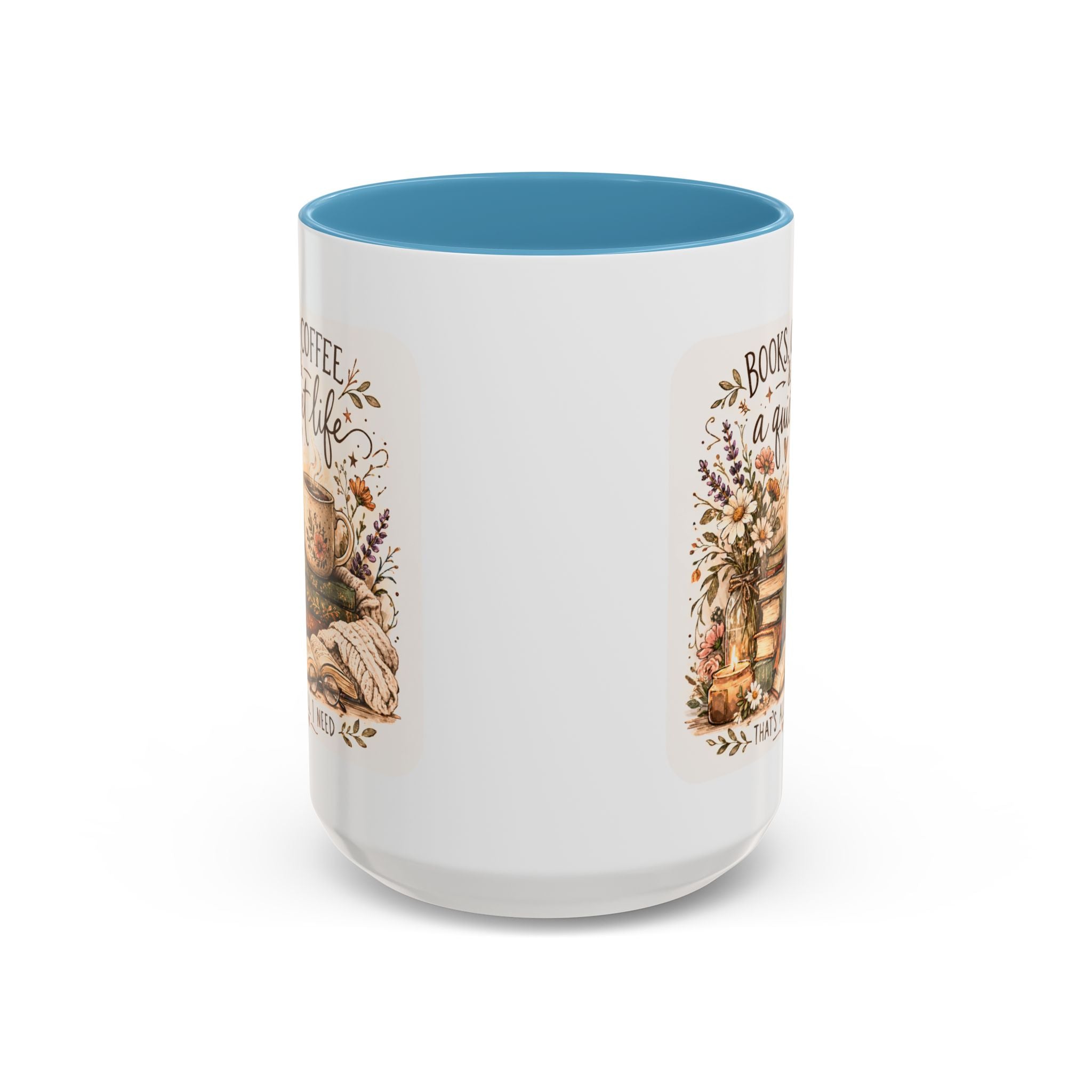 Books, Coffee & A Quiet Life Accent Coffee Mug — Cozy Literary Tea Cup (11/15oz)