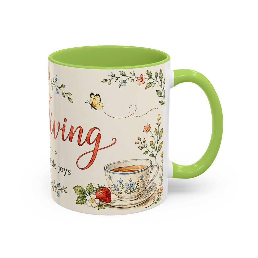 Slow Living Coffee Mug — "soft days, simple joys" Floral Accent Mug