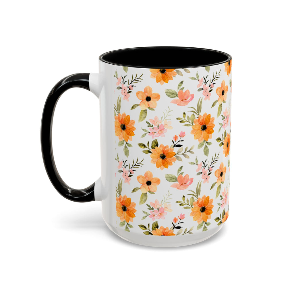 Floral Orange Watercolor Accent Mug — Bright Spring Coffee Cup (11/15 oz)