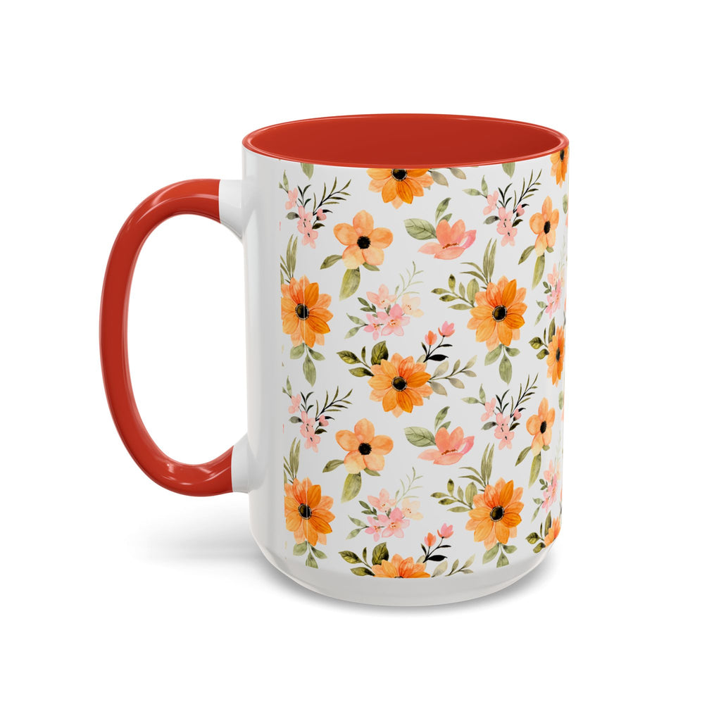 Floral Orange Watercolor Accent Mug — Bright Spring Coffee Cup (11/15 oz)