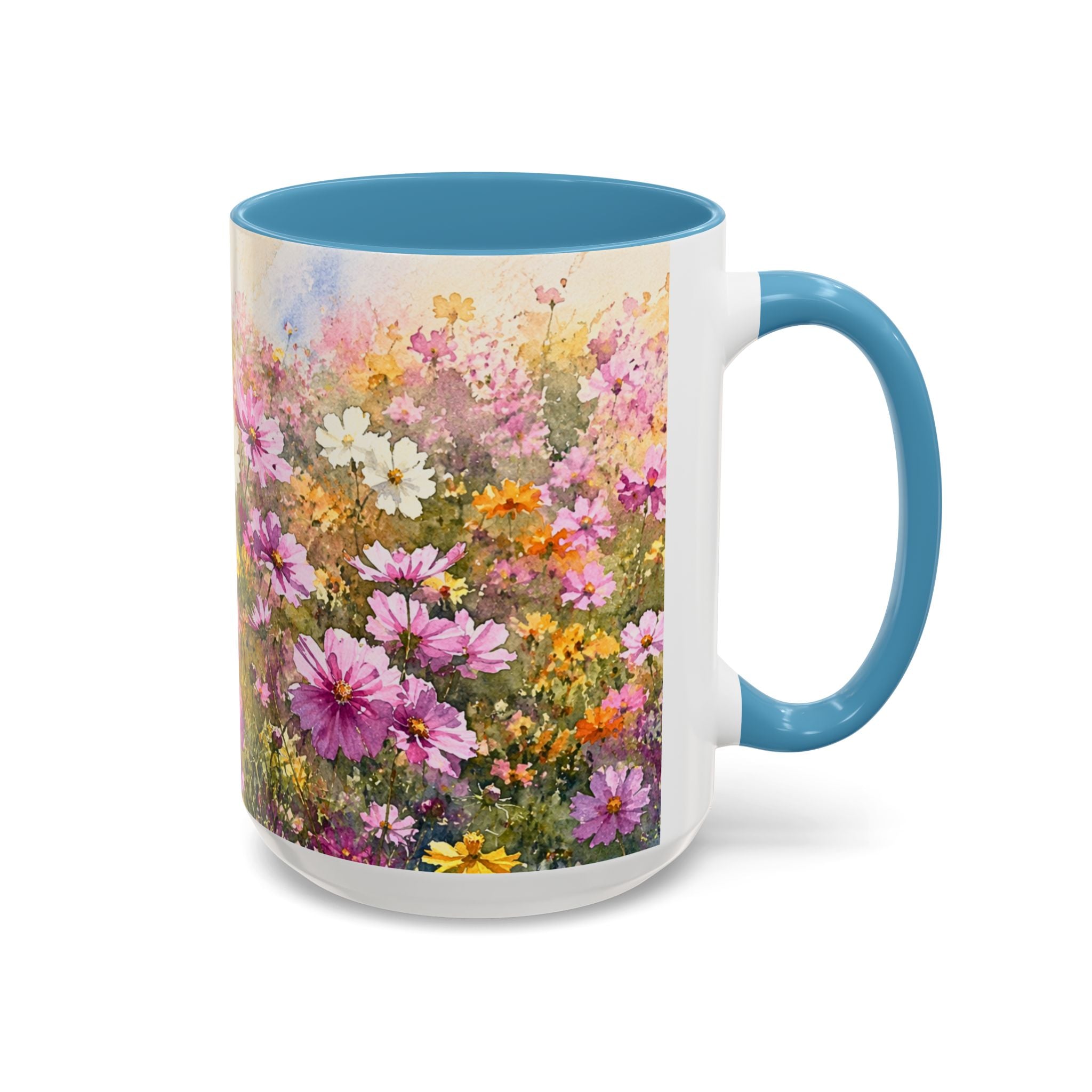 Floral Meadow Accent Coffee Mug — Pink Wildflower Ceramic Mug