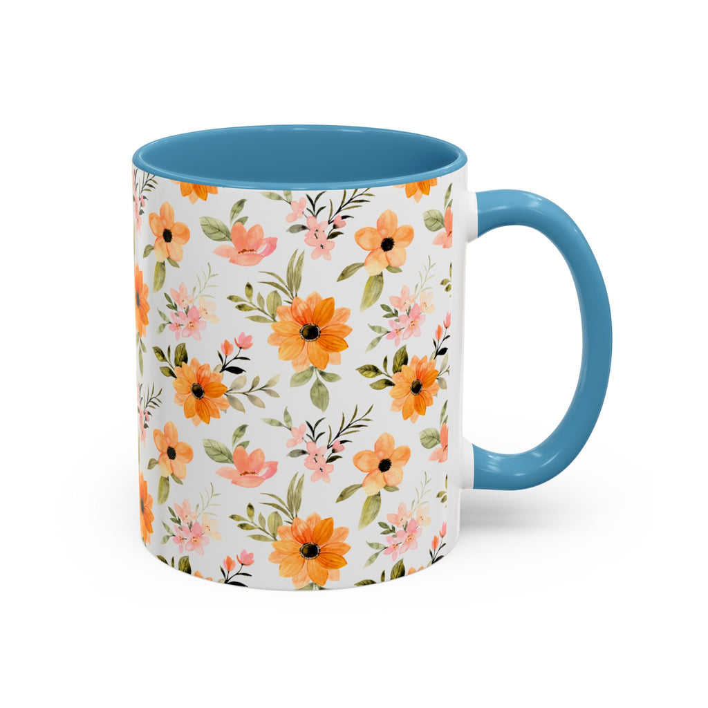 Floral Orange Watercolor Accent Mug — Bright Spring Coffee Cup (11/15 oz)