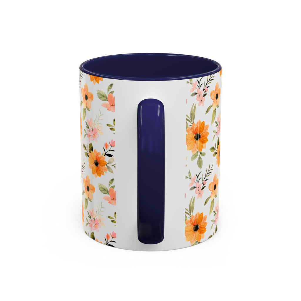 Floral Orange Watercolor Accent Mug — Bright Spring Coffee Cup (11/15 oz)