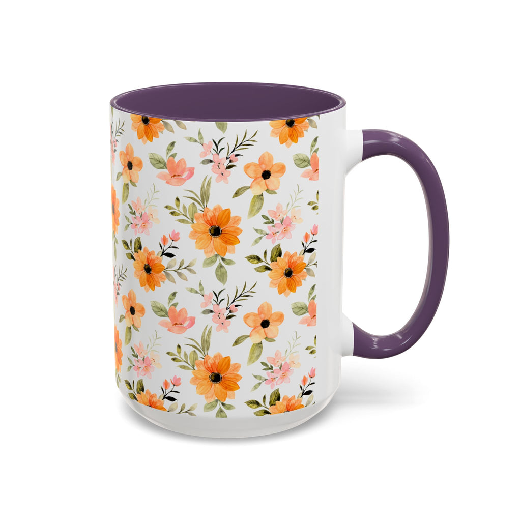 Floral Orange Watercolor Accent Mug — Bright Spring Coffee Cup (11/15 oz)
