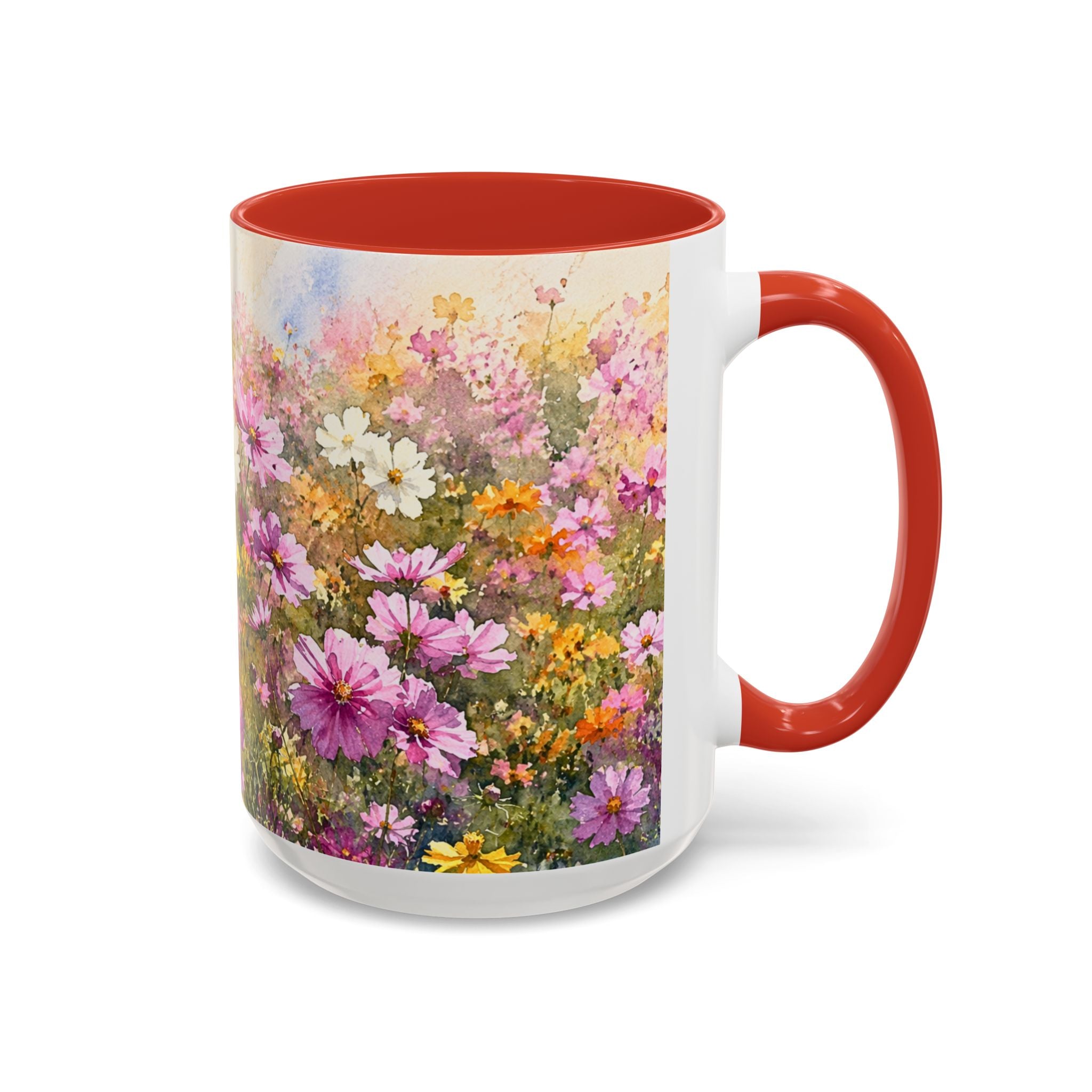 Floral Meadow Accent Coffee Mug — Pink Wildflower Ceramic Mug