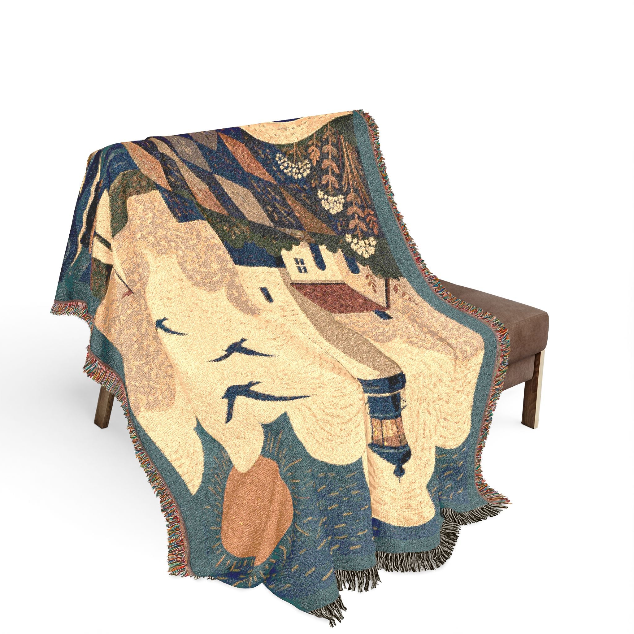 Lighthouse Coastal Woven Blanket — Nautical Sunset Throw