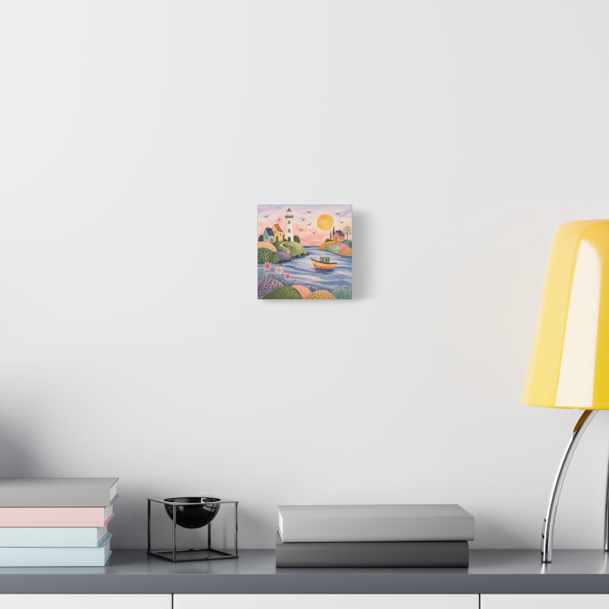 Coastal Lighthouse Art Canvas - Whimsical Seaside Watercolor Wall Decor