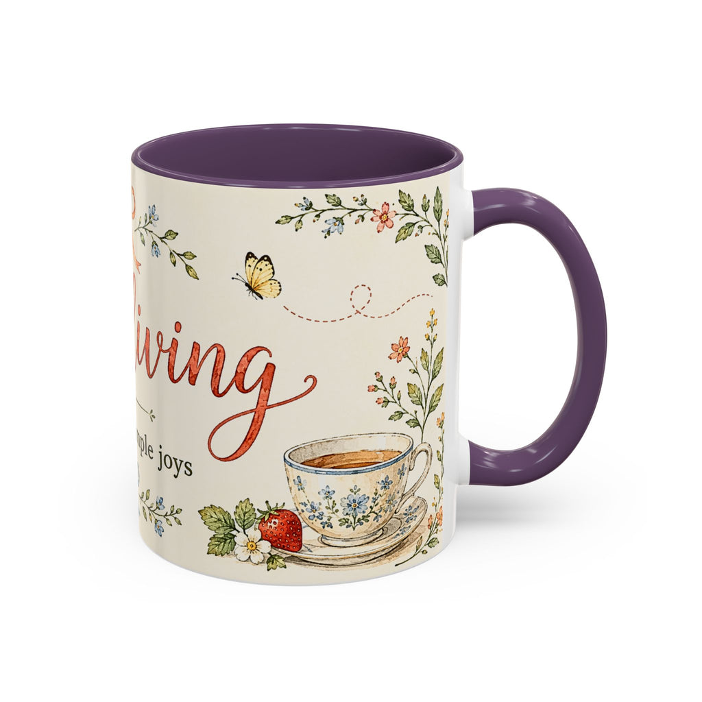 Slow Living Coffee Mug — "soft days, simple joys" Floral Accent Mug